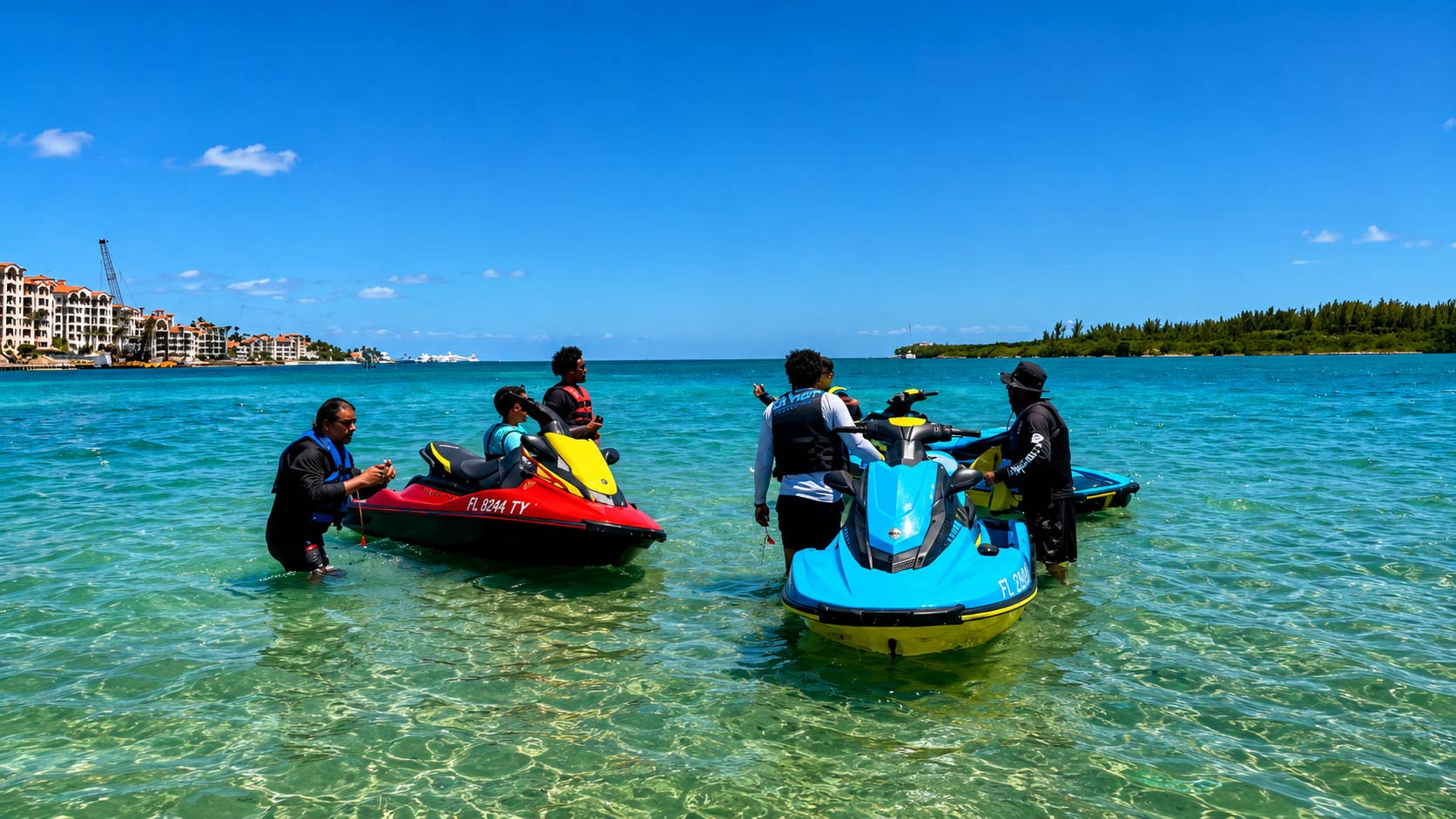 The Miami jet ski tour allows you to stand in the middle of Biscayne Bay.