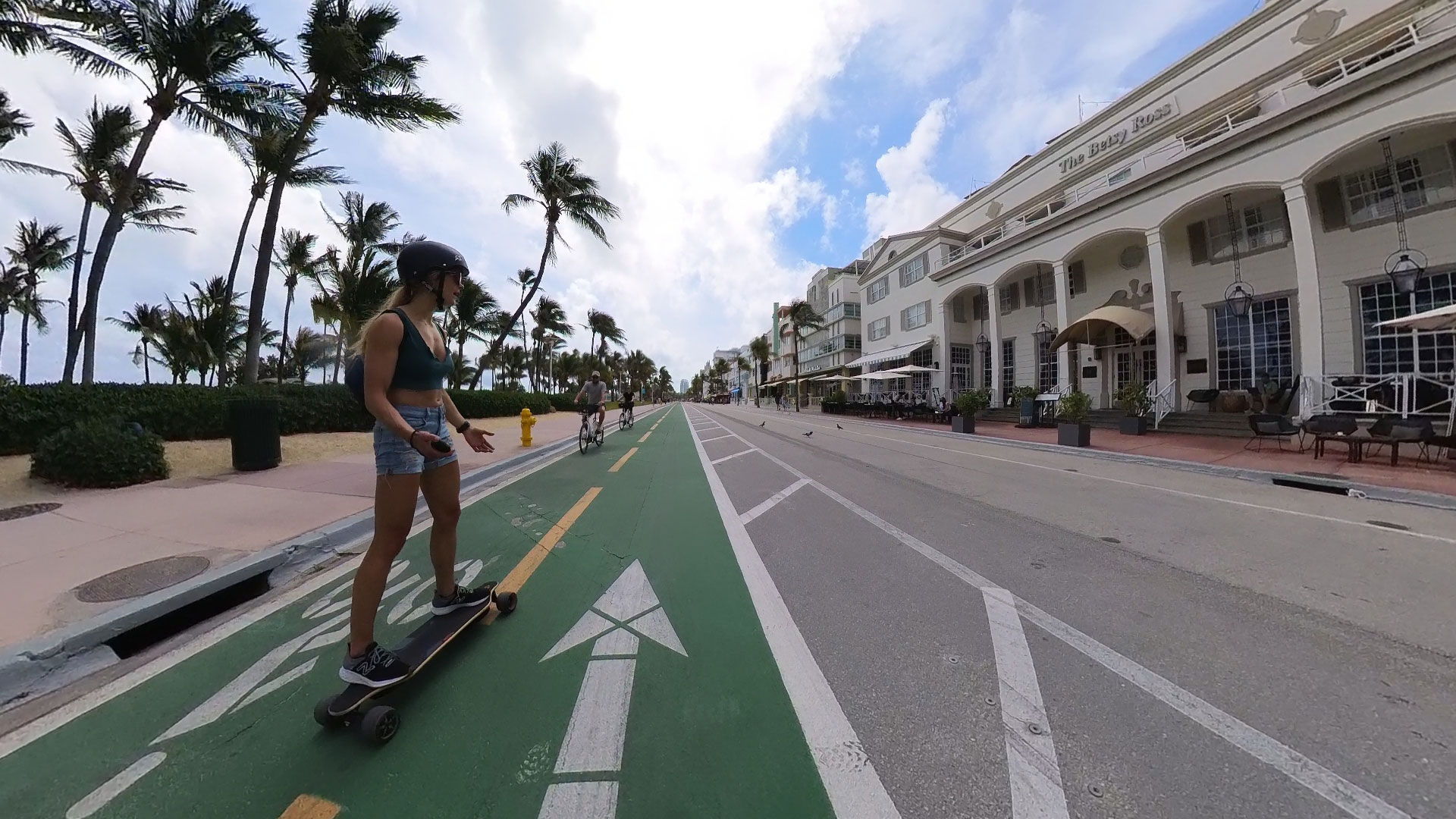 Our skateboarding tour cruises through Ocean Drive. 