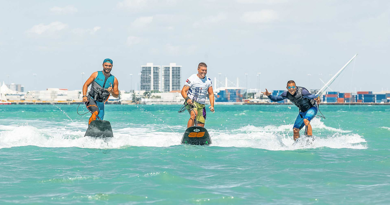 A group of rides have a blast experiencing the Jetsurf in Miami.