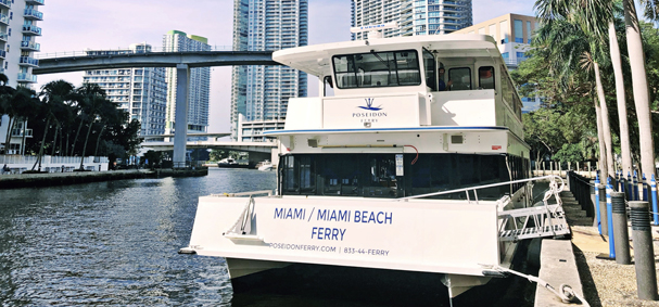 The Poseidon Ferry docks at the Hyatt in Downtown Miami. 