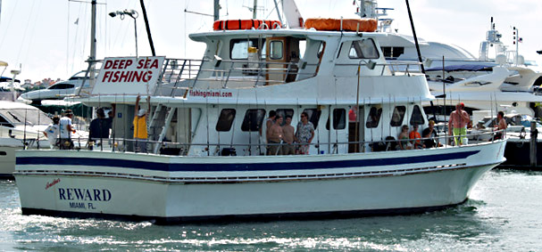 A public fishing cruise departs for a day of deep sea fishing off of the Miami coastline.