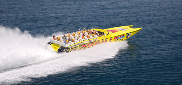 An aerial view of the Thriller Speedboat ride.